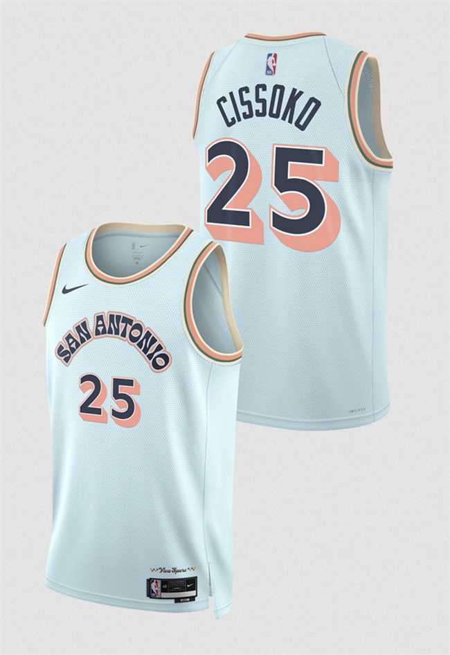 Mens San Antonio Spurs #25 Sidy Cissoko Light Blue 2024-25 City Edition Stitched Jersey Dzhi